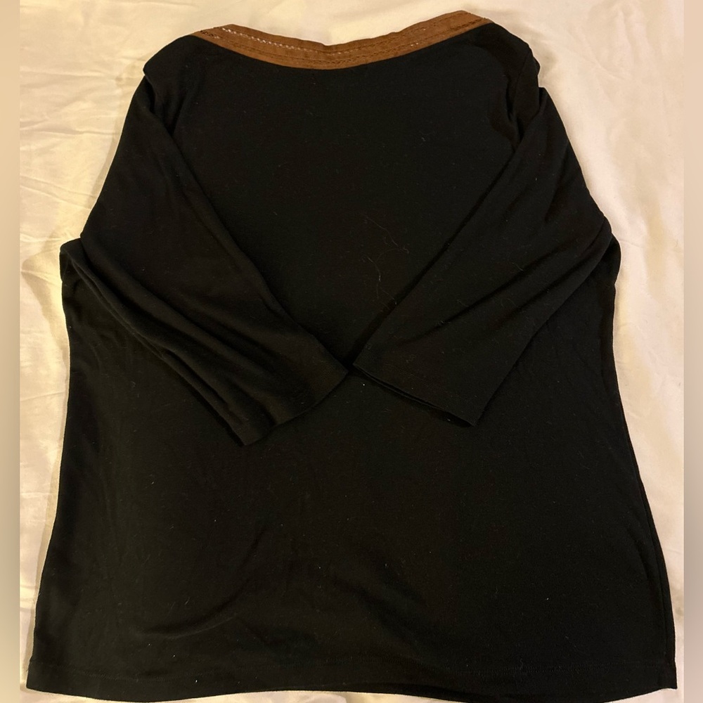 Lauren Ralph Lauren Black & Brown Lace 3/4 Sleeve Blouse Top size 1X - Picture 7 of 9